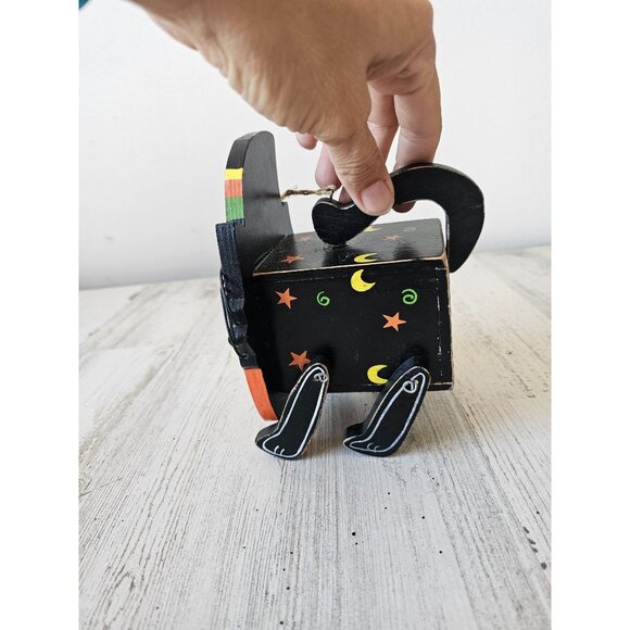 Mini cat birdhouse Halloween unique decor wooden jointed shabby chic hanging - Picture 2 of 14